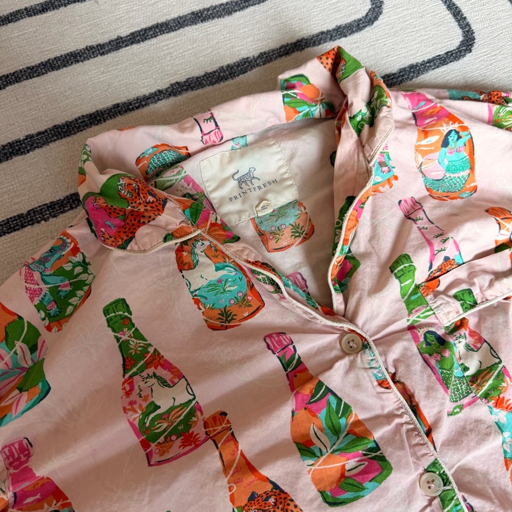 Printfresh Pop the Bubbly Long Cotton Pajama Set Size Medium - Picture 6 of 12